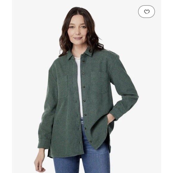 Madewell Solid Flannel Oversized Shirt Green Medium Button Down Fall Winter - Picture 1 of 10